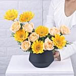 Metallic Marvel of Roses and Gerberas