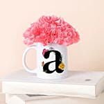 Personalised Initial Mug with Pink Carnations