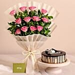 Sweet Memories Pink Roses Bouquet Chocolate Cake
