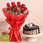 Timeless Love Red Roses Bouquet Chocolate Cake
