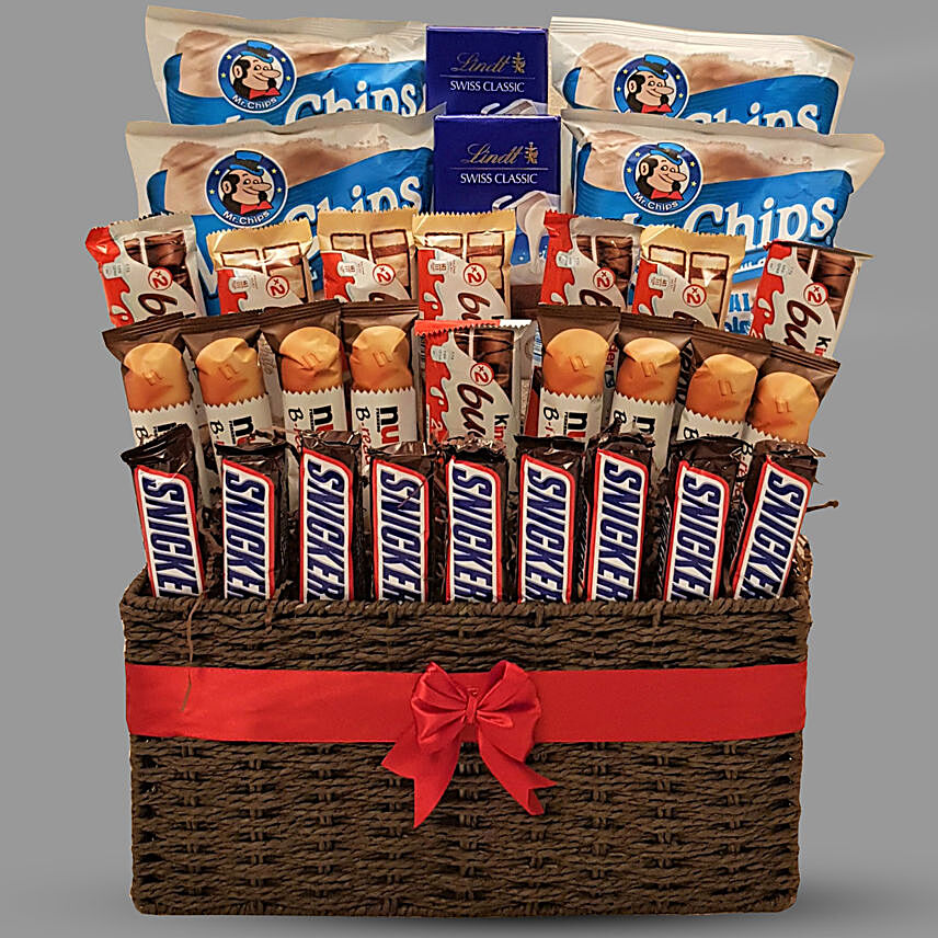 Assorted Chocolates And Chips Basket
