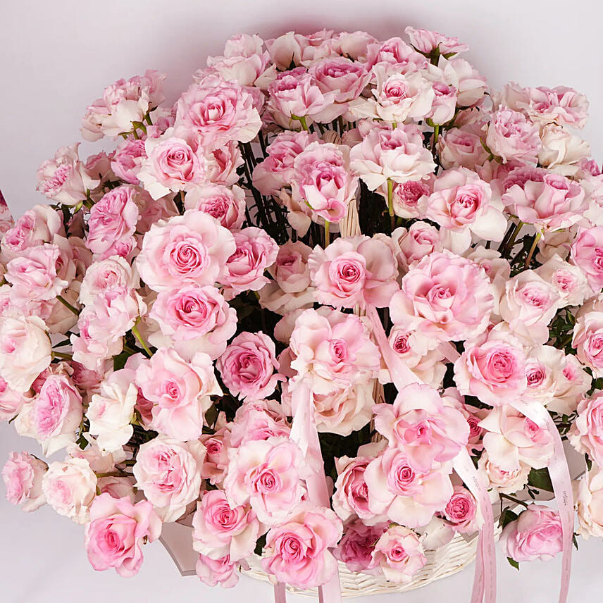 100 Pink Roses Basket