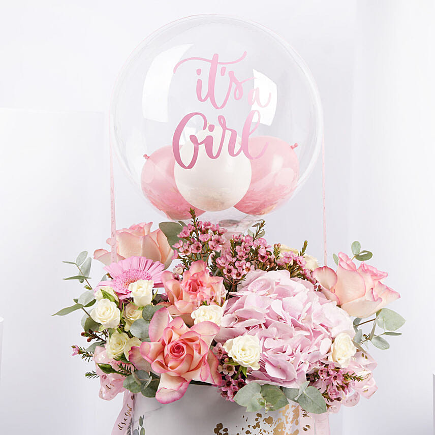 It's a Girl Flowers and Balloon Box