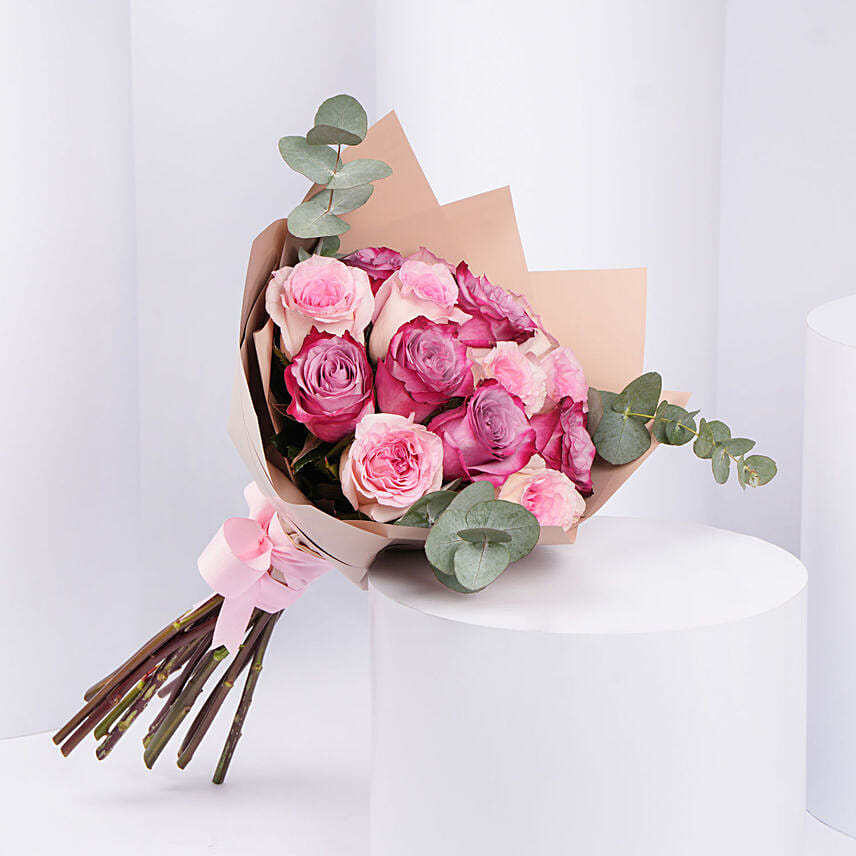6 Purple and 6 Pink Roses Bouquet: Mothers Day Gifts in Jordan