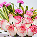 Dual Shade Roses And Carnations In Vase