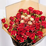 Rochers Bouquet with Red Spray Roses