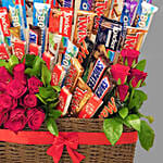 Assorted Chocolates And Roses Gift Basket