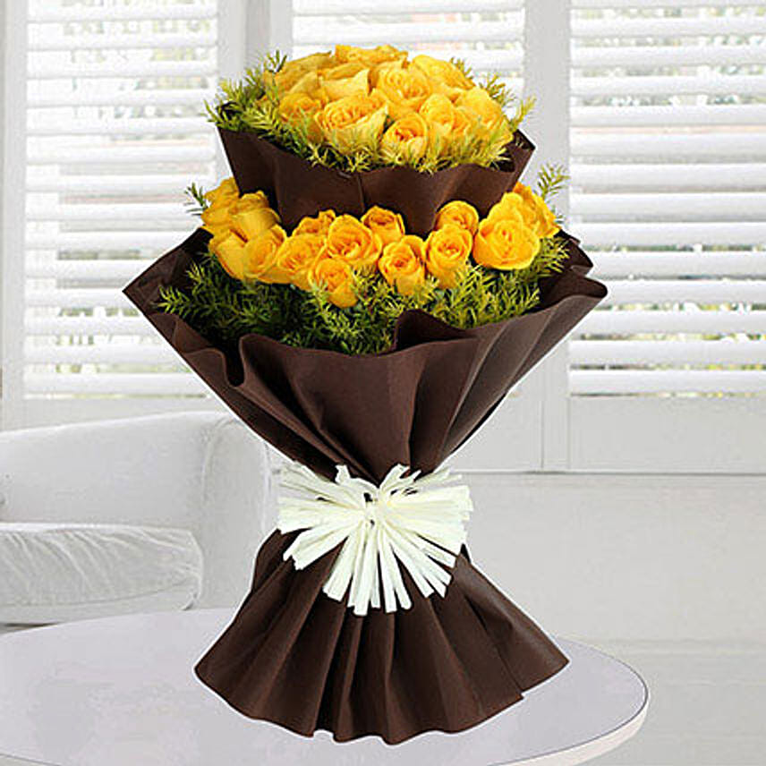 Double Layer 40 Yellow Roses Bunch