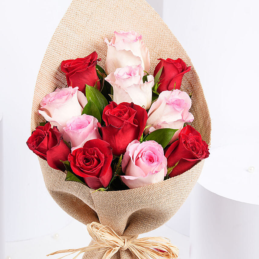 Online 6 Pink 6 Red Roses Warmth Bouquet Gift Delivery in Kuwait FNP