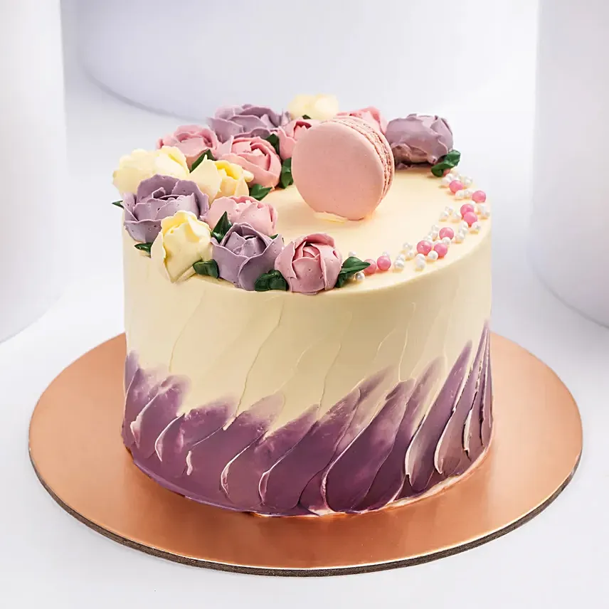 Flowers And Macaroon Chocolate Cake