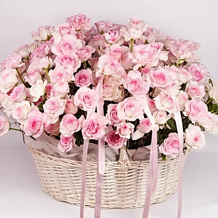 100 Pink Roses Basket: 