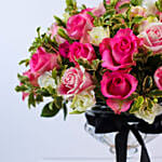 Alluring Pink Rose & Spray Rose Vase Arrangement