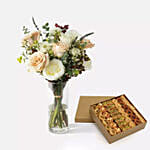 Flowers In Glass Vase With Baklawa Sweet 1 Kg