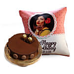 Joyful Birthday Cushion With Ferrero Rocher Cake