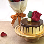 Half Kg Chocolate Delight Cake And 3 Red Roses Bouquet