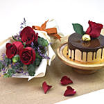 Half Kg Chocolate Delight Cake And 3 Red Roses Bouquet