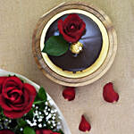 Half Kg Chocolate Delight Cake And 6 Red Roses Bouquet