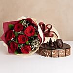 Elegant Rose Bouquet With Chocolate Cake KT