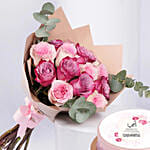6 Purple and 6 Pink Roses Bouquet With Chocolate Cake