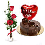كومبو رد و كيك شوكولاتة مع بالون الحب