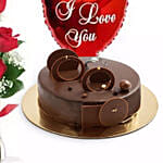 كومبو رد و كيك شوكولاتة مع بالون الحب