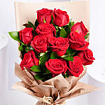 ورد عيد الحب - باقة 12 وردة جوري أحمر في غلاف بيج