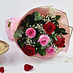 بوكيه ورد أحمر و بينك مع كيك ردفلفت