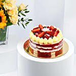 كومبو مزهرية ورود مع كيك ردفيلفت