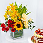 كومبو مزهرية ورود مع كيك ردفيلفت