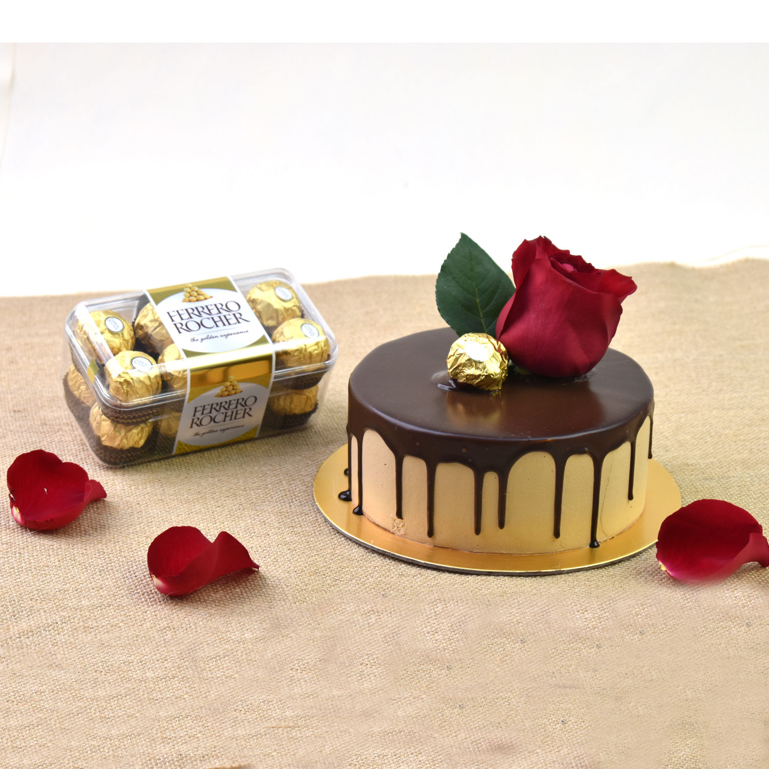 Online Half Kg Chocolate Delight Cake And Ferrero Rocher Gift Delivery