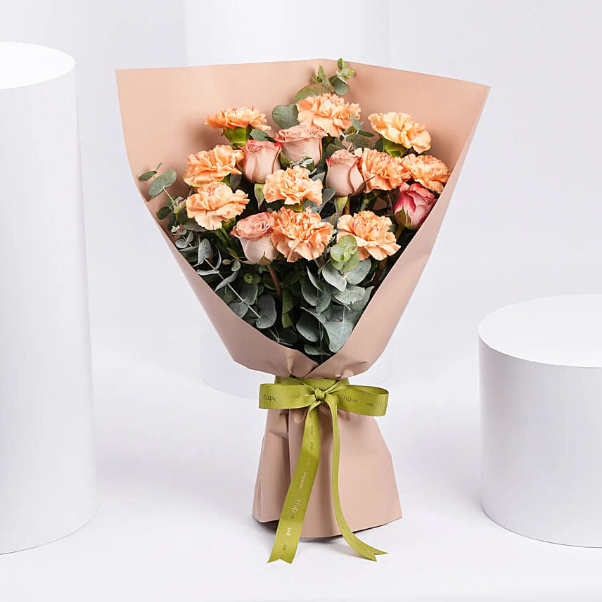 Carnation and Cappucino Rose Bouquet