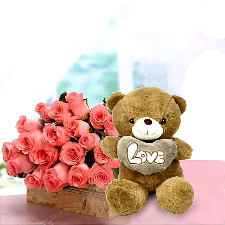 Rose day flowers and teddy