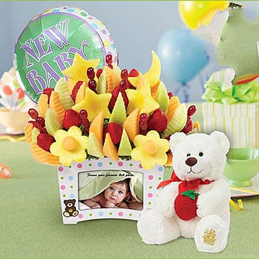 First Moments Bouquet with Balloon and Plush Bear