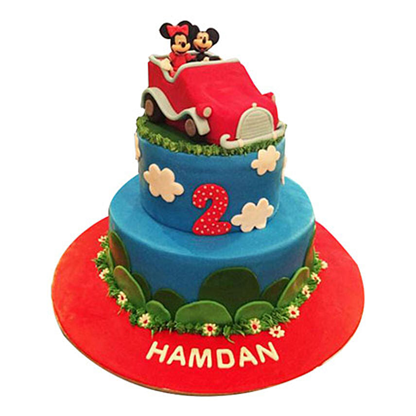 Minnie N Mickey in a car Cake