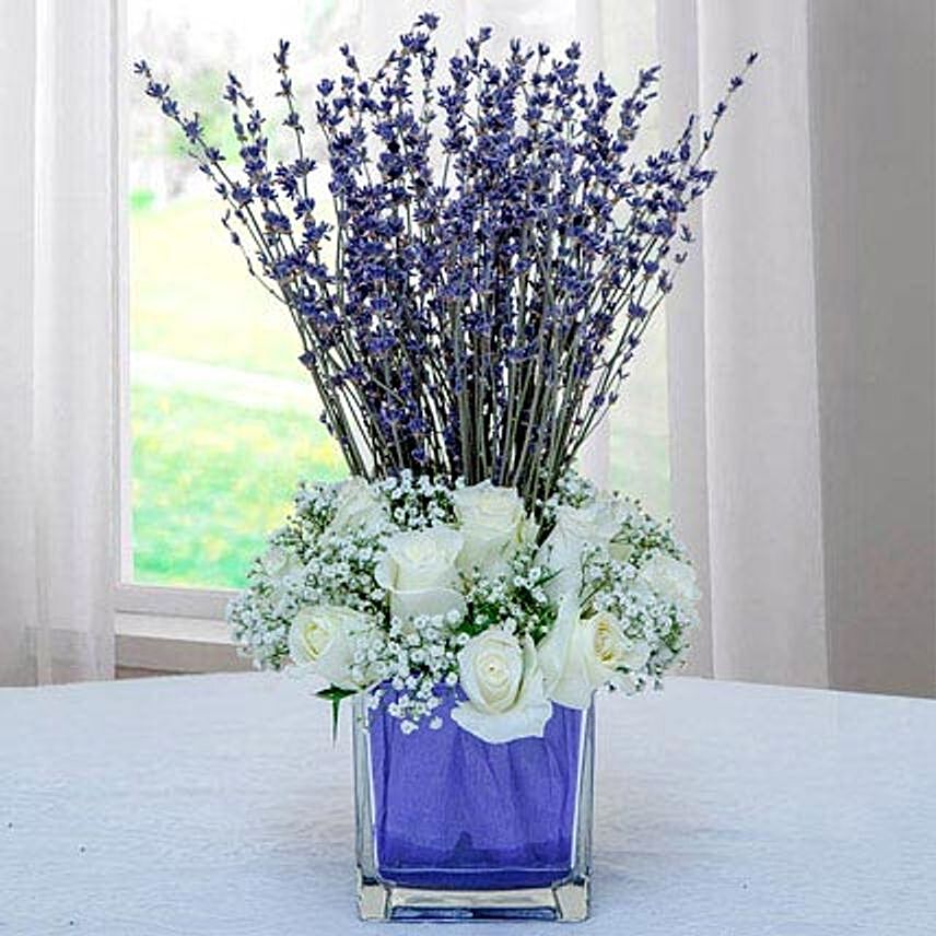 Lavender Bouquet with White Roses