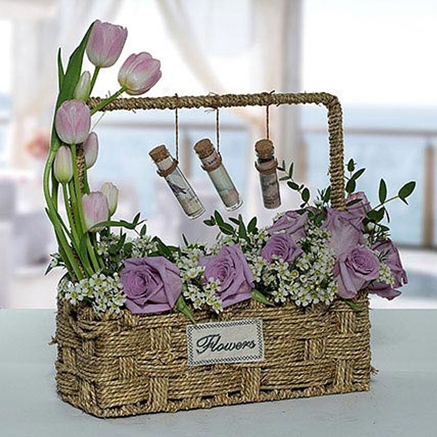Lovely Rose N Tulip Flower Basket