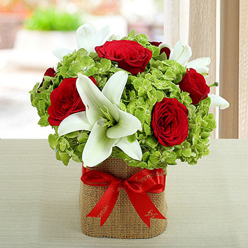 Lovely Roses N Hydrangea Arrangement