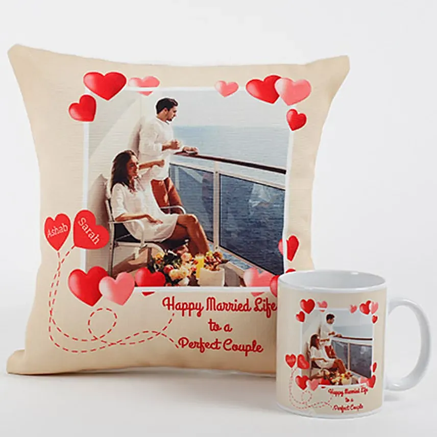 هدية رومانسية من مج ووسادة مطبوع عليها صورة حسب الطلب