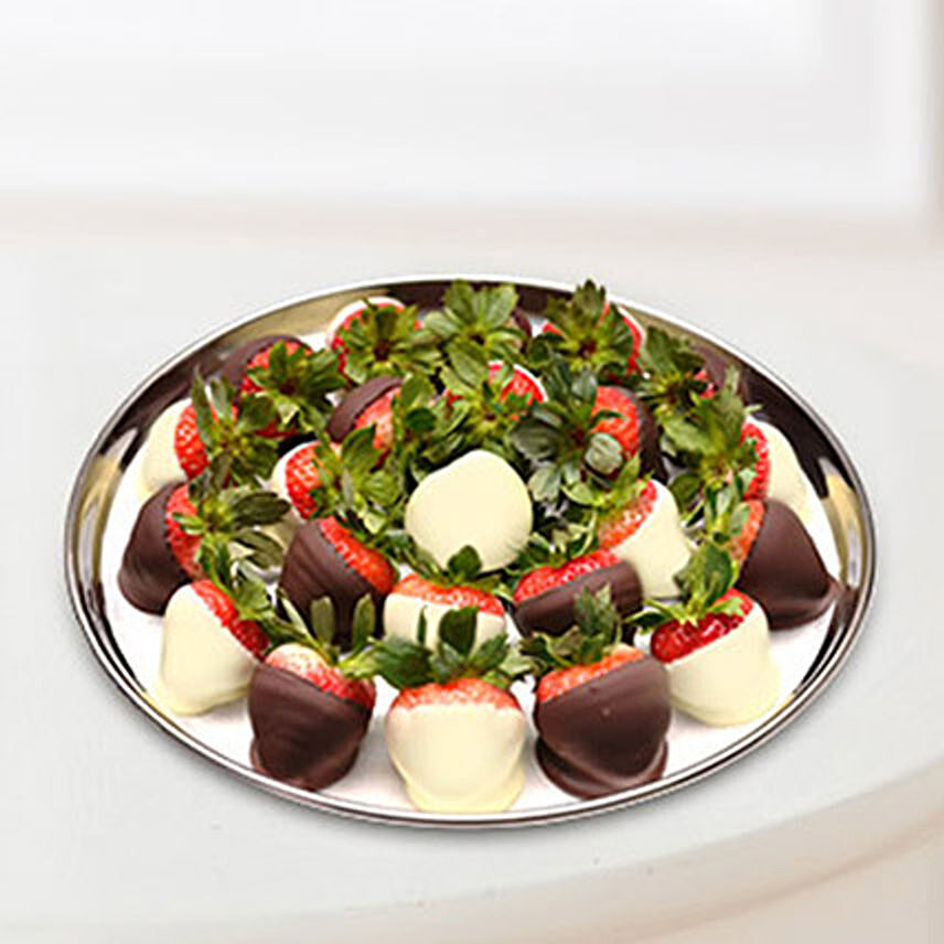 Strawberry Platter Glazed in White on Dark Chocolate