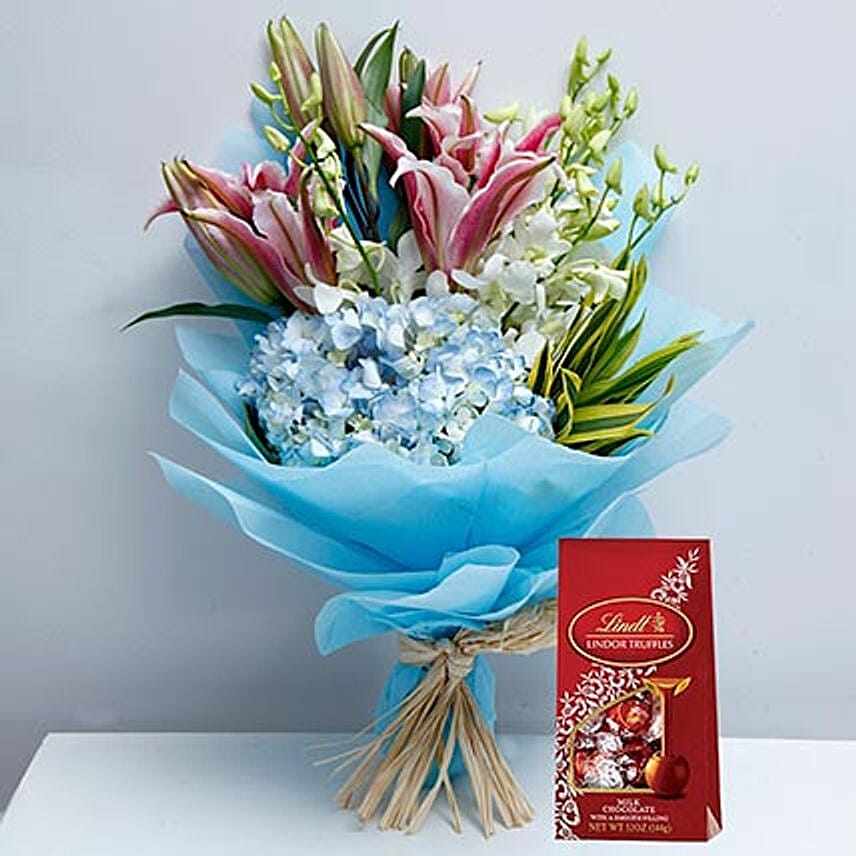 Delicate Flowers and Lindt Chocolate Combo