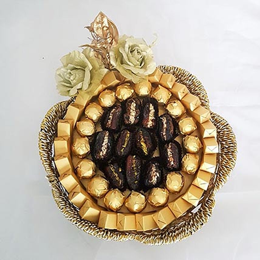 Golden Chocolates and Dates Basket