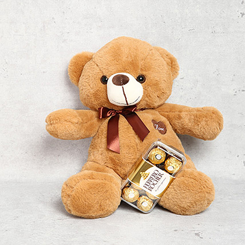 Light Brown Teddy Bear and Ferrero Rocher Chocolate Box