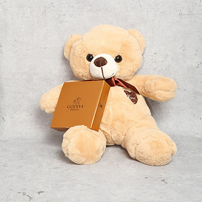 Coffee Brown Teddy Bear and Godiva Chocolate Box