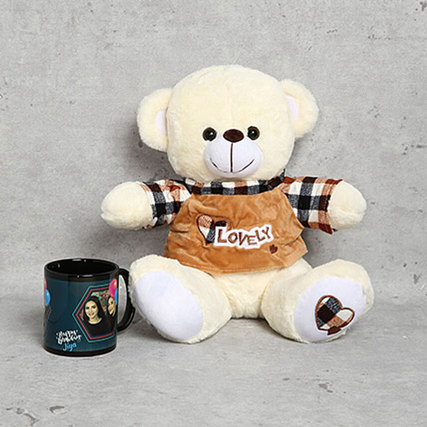 Cream Teddy Bear and Personalised Birthday Mug Combo