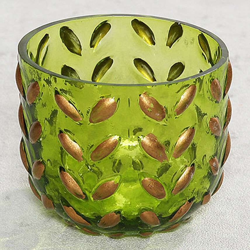 Green Decorative Glass and Tea Light Combo