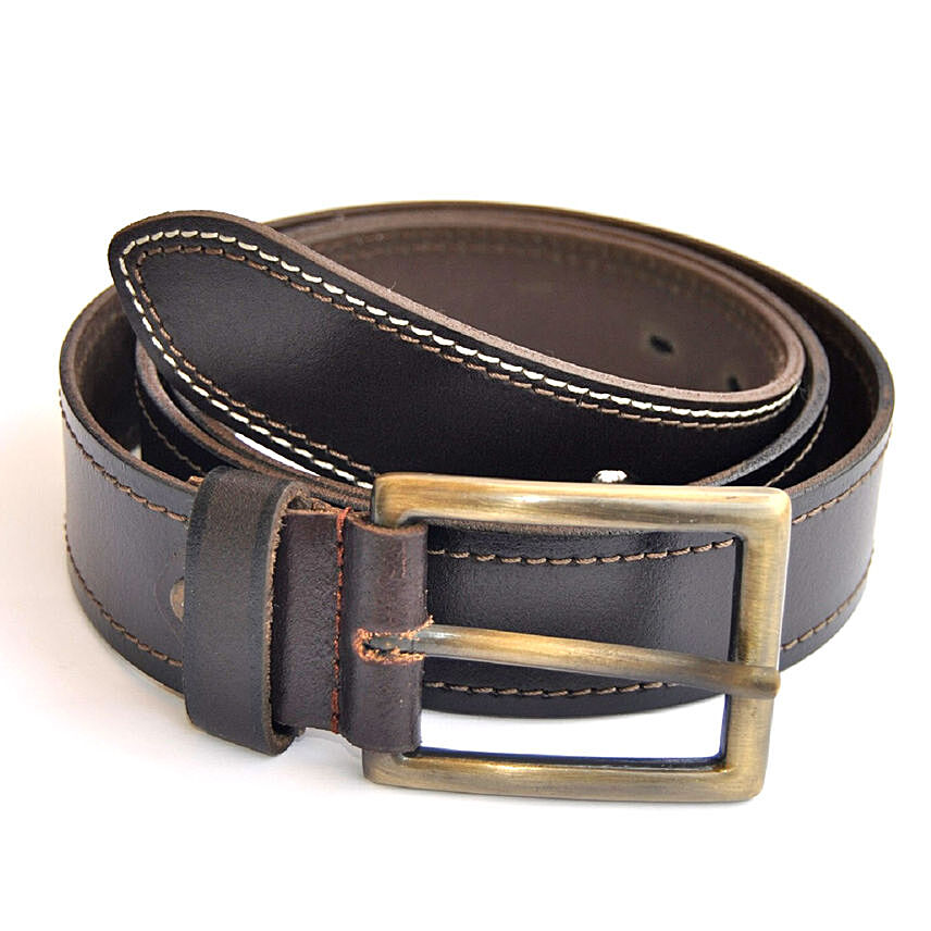 Men Genuine Leather Belt with Contrast Stitches