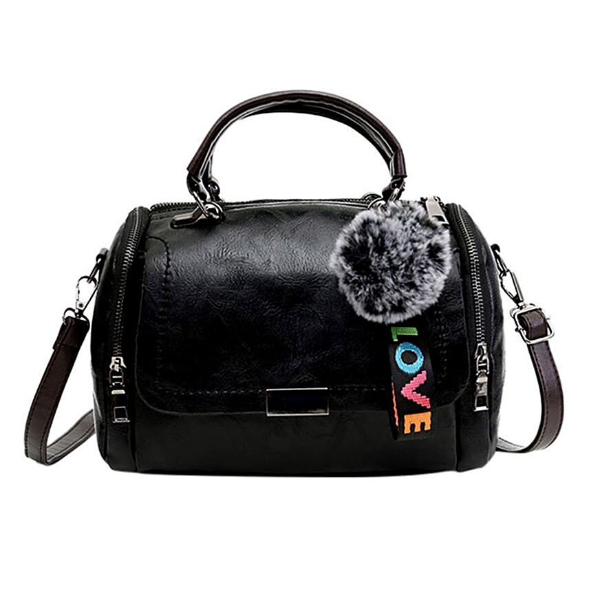 Pom Pom Keychain Black Love Bag