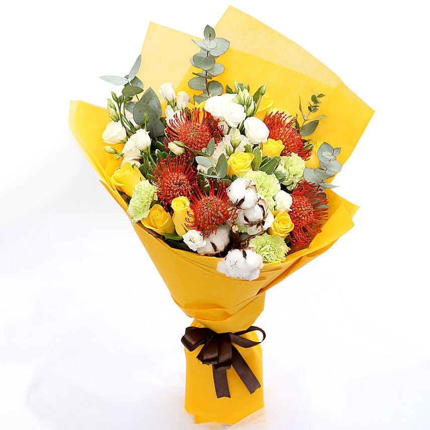 Sunshine Roses and Protea Flower Bouquet
