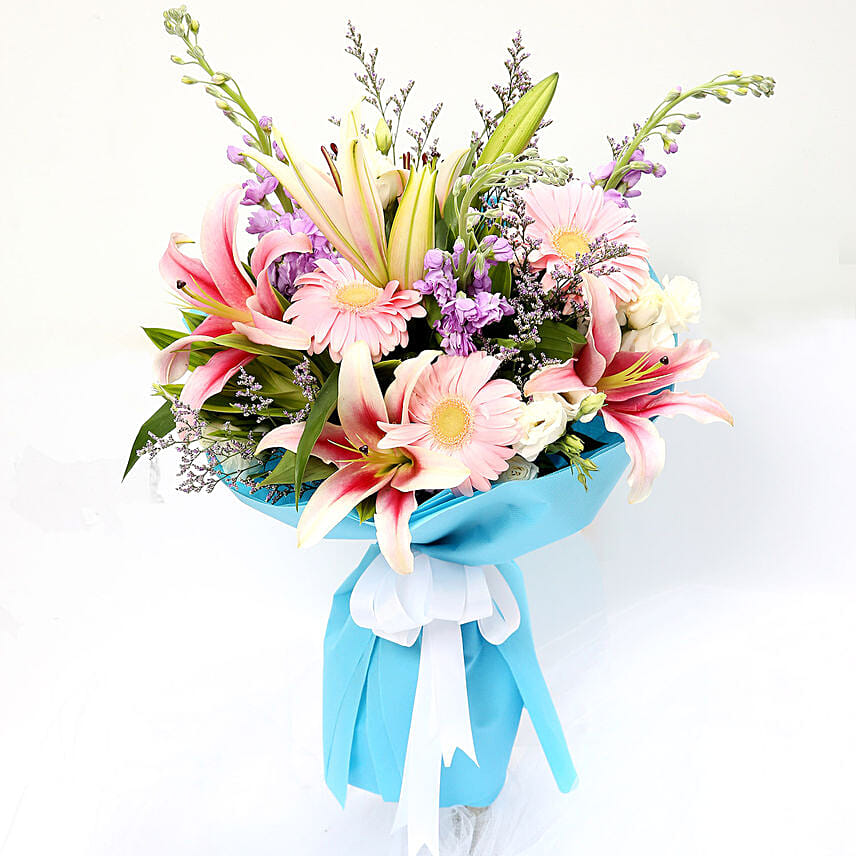 Sweet Gerberas and Lavender Flower Bouquet