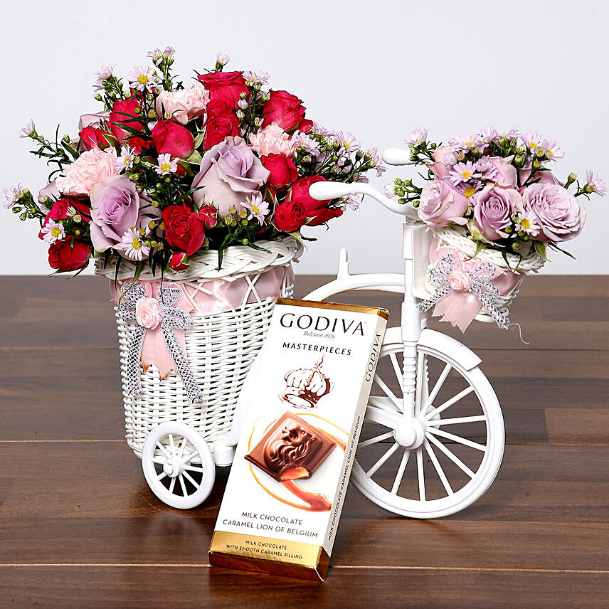 Purple and Pink Flowers With Godiva Chocolate